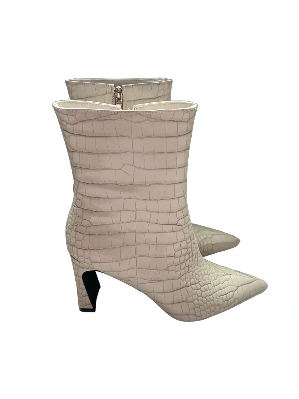 Billini Croc-Embossed Pointed Toe Ankle Boots in Cream